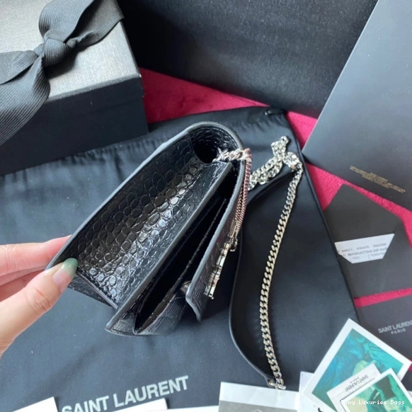 Tony Luxuries SHINY IN SUNSET LEATHER YSL CROCODILE-EMBOSSED 0822